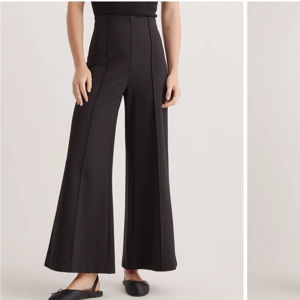 New Quince Ultra Stretch Ponte Super Wide Leg Ankle Pants in Black